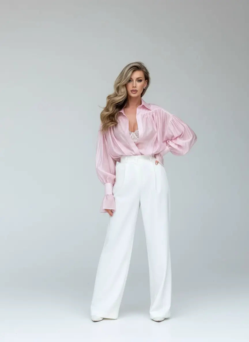 Women's Loose Fit Collared Shirt with Flare Sleeves